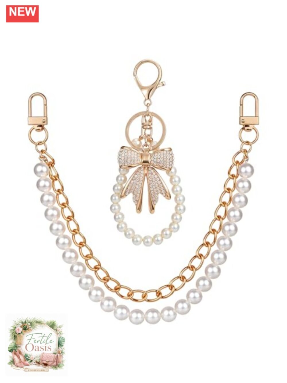 Faux Pearl Bag Charms Purse Extender Chain with Bow